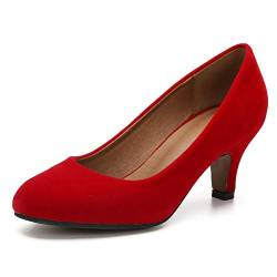 Damen Klassische runde Zehenpumps Kätzchen Niedriger Absatz Schuhe, Samt Rot, 42 EU von MAIERNISI JESSI