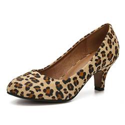 Damen Klassische runde Zehenpumps Kätzchen Niedriger Absatz Schuhe, Wildleder Leopard, 43.5 EU von MAIERNISI JESSI