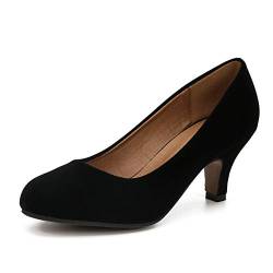 Damen Klassische runde Zehenpumps Kitten Low Heel Schuhe, Velvet Black, 40 EU von MAIERNISI JESSI