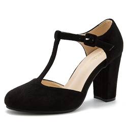 Damen T-Riemen Block Chunky Heel Mary Jane Pumps Cut Out Brautkleid Schuhe, Schwarzes Wildleder, 40.5 EU von MAIERNISI JESSI