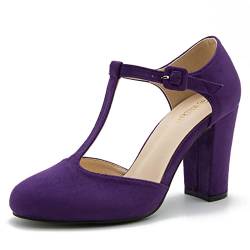 Damen T-Riemen Block Chunky Heel Mary Jane Pumps Cut Out Brautkleid Schuhe, Wildleder Lila, 42.5 EU von MAIERNISI JESSI