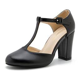 Damen T-Riemen Block Chunky Heel Mary Jane Pumps Cut Out Brautkleid Schuhe, matte black, 37 EU von MAIERNISI JESSI