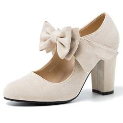 MAIERNISI JESSI Mary Jane Damen-Schuhe mit Schleife und Blockabsatz mit rundem Pumps und geschlossenem Zehenbereich, nude, 38 EU von MAIERNISI JESSI