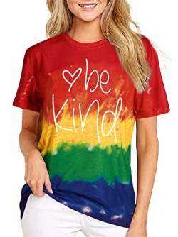 Be Kind Shirt für Frauen, Batikfärbung, Regenbogen-T-Shirt, lustig, inspirierend, für Lehrer, T-Shirt, gesegnet, kurzärmelig, regenbogenfarben, Mittel von MAIHUN