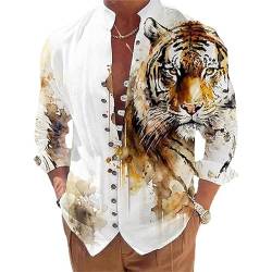 Herren Hemd Casual Stand Kragen Langarm Hemden Lion Tiger 3D Print Hemd Special Button Down Bluse Top Bequem Outdoor Street Shirt von MAIISO