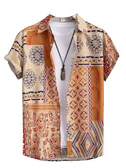 Herren Vintage Hemd Afrikanischer Ethnischer Stil Kurzarm Hemden Mode Traditionelle Muster Gedruckt T Shirt Sommer Regelmäßige Taste Casual Beach Bluse Top von MAIISO