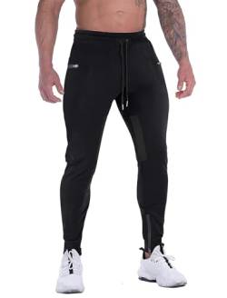 MAIKANONG Herren-Jogginghose mit Reißverschlusstaschen, tailliert, für Fitnessstudio, Athletic Running - Schwarz - Mittel von MAIKANONG