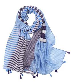 MAIRY Damen Unifarbener Gestreift Schal Eleganter Schal für Frauen Hochwertiges Weich Warm Baumwolle Schals Blau Design M01501 von MAIRY