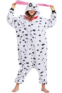 MAISUIZI Einteiler für Erwachsene, Dalmatiner-Einteiler, Schlafanzug für Damen, Dalmatiner-Hundekostüm für Erwachsene, einteilig, Halloween, Cosplay, Nachtwäsche, Dalmatiner Onesies Kostüm, XL von MAISUIZI