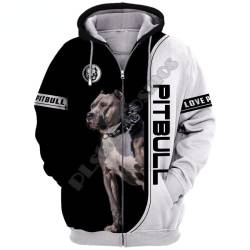 MAITONGG Herren Persönlichkeit Hoodie Pitbull Dog Pattern 3D Gedruckte Männer Hoodies Unisex Pullover Zip Hoodie Casual Trainingsanzug Cosplay Kleidung von MAITONGG