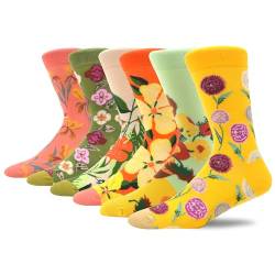 MAKABO Bunte Lustige Damen Socken, 6 Paar Neuheit Blumen Motiv, 39-42 von MAKABO