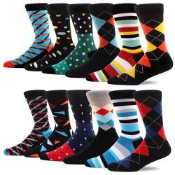 MAKABO Bunte Lustige Herren Socken, 12 Paar Neuheit Geometrische Motiv, 43-46 von MAKABO