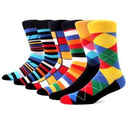 MAKABO Bunte Lustige Herren Socken, 6 Paar Neuheit Geometrisch Motiv, 43-46 von MAKABO