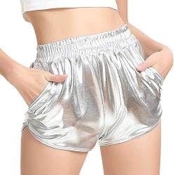 MAKARTHY Damen metallic shorts glänzende hosen rave beute tanz shorts mittel silber von MAKARTHY