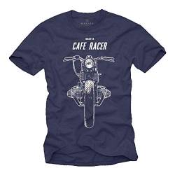 Cafe Racer T-Shirt Boxer Twin Motorrad Blau Herren Größe L von MAKAYA