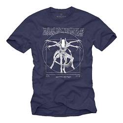 Coole Sachen für Männer - Gaming T-Shirt mit Aufdruck - Geschenke für Herren Alien Da Vinci Shirt Blau S von MAKAYA