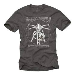 Coole Sachen für Männer - Gaming T-Shirt mit Aufdruck - Geschenke für Herren Alien Da Vinci Shirt Grau XXL von MAKAYA