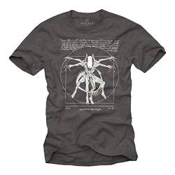 Coole Sachen für Männer - Gaming T-Shirt mit Aufdruck - Geschenke für Herren Alien Da Vinci Shirt Grau XXXXL von MAKAYA