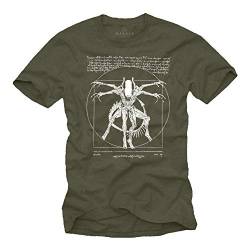 Coole Sachen für Männer - Gaming T-Shirt mit Aufdruck - Geschenke für Herren Alien Da Vinci Shirt Grün XXXL von MAKAYA