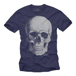 Cooles Biker T-Shirt Skull Totenkopf Blau für Herren Größe XXL von MAKAYA