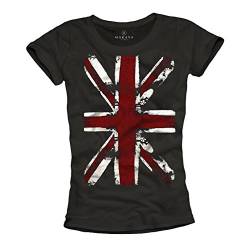 Cooles England T-Shirt für Frauen Union Jack Flagge schwarz Damen L von MAKAYA