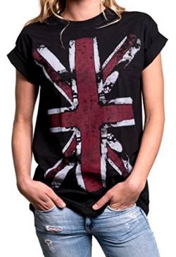 England T-Shirt Union Jack Flagge Vintage - Longshirt Damen Oberteile große Größen schwarz XL von MAKAYA