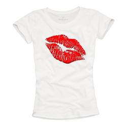 Fashion T-Shirt Damen - Kiss T-Shirt Lippen Hipster Top weiß L von MAKAYA