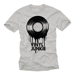 Lustiges Musiker T-Shirt Herren Schallplatte - Vinyl Junkie - Dj Turntable Plattenspieler Herrenshirt Grau L von MAKAYA