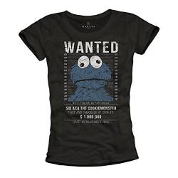 Lustiges Wanted T-Shirt für Frauen - Cookie Monster - Top schwarz L von MAKAYA