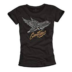 MAKAYA Biker Shirt für Damen - Zündkerze mit Spruch Good Times Rockige Motorrad T-Shirts für Frauen Größe L von MAKAYA