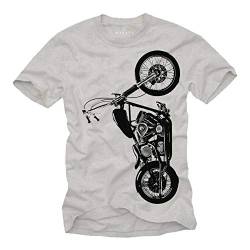 MAKAYA Biker T-Shirt Herren - Custom Chopper Motorrad Geschenke Rocker Grau Männer Größe L von MAKAYA