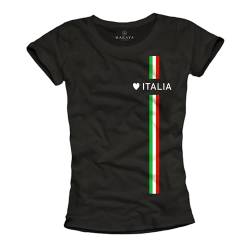 MAKAYA Damen T-Shirt Italien Fahne mit Herz Italy Italienische Flagge Mode Italiensch Italia Top Schwarz L von MAKAYA