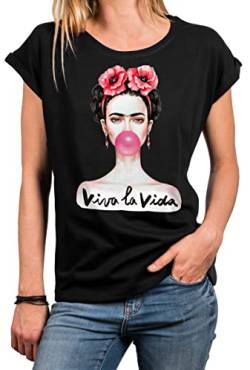 MAKAYA Damenshirt - Lustiges Sprüche T-Shirt - Fridas Kaugummi Top Viva La Vida Tunika Schwarz XXXL von MAKAYA