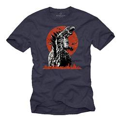 MAKAYA Godzilla T-Shirt Herren - King of Monsters - Kurzarm Rundhals Dinosaurier Tshirt mit Motiv Blau Männer/Jungen/Kinder Größe L von MAKAYA