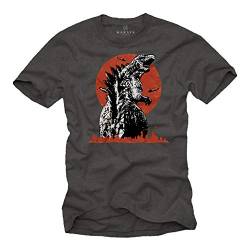 MAKAYA Godzilla T-Shirt Herren - King of Monsters - Kurzarm Rundhals Dinosaurier Tshirt mit Motiv Grau Männer/Jungen/Kinder Größe L von MAKAYA