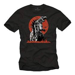 MAKAYA Godzilla T-Shirt Herren - King of Monsters - Kurzarm Rundhals Dinosaurier Tshirt mit Motiv Schwarz Männer/Jungen/Kinder Größe M von MAKAYA