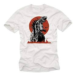 MAKAYA Godzilla T-Shirt Herren - King of Monsters - Kurzarm Rundhals Dinosaurier Tshirt mit Motiv Weiß Männer/Jungen/Kinder Größe S von MAKAYA