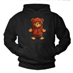 MAKAYA Hoodie mit Teddybär Motiv Pullover mit Teddy Bär Sweatshirt Kapuzenpullover Herren Damen Kinder Jungen Mädchen Schwarz XXL von MAKAYA