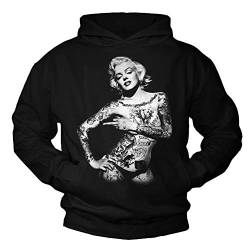 MAKAYA Kapuzenpullover Herren/Damen - Marilyn Tattoo Sweatshirt Pullover mit Kapuze schwarz Größe L von MAKAYA