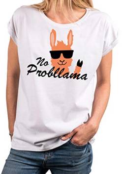 MAKAYA Kurzarm Damen T-Shirt mit Spruch - No Probllama Lama - locker und weit geschnitten weiß Größe XXXXXL von MAKAYA
