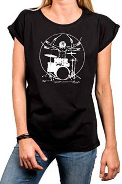 MAKAYA Lässiges Sommer Shirt Damen - Schlagzeug Drummer Top - Oversize Bandshirt Musik Rock Tshirt Frauen Oberteil Schwarz Große Größen Gr. M von MAKAYA