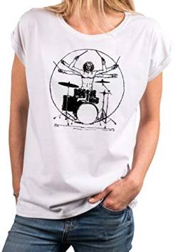 MAKAYA Lässiges Sommer Shirt Damen - Schlagzeug Drummer Top - Oversize Bandshirt Musik Rock Tshirt Frauen Oberteil Weiß Große Größen Gr. L von MAKAYA