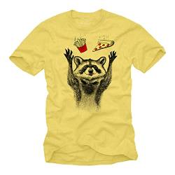 MAKAYA Lustige T-Shirts für Männer/Jungen - Waschbär Pizza Pommes Motiv Kinder Herren Geschenke Gelb XXXL von MAKAYA