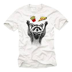 MAKAYA Lustige T-Shirts für Männer/Jungen - Waschbär Pizza Pommes Motiv Kinder Herren Geschenke Weiß L von MAKAYA