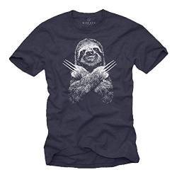 MAKAYA Lustige T-Shirts für Männer - Faultier Sloth - Kurzarm Rundhals Blau Geschenke Jungen/Kinder/Jungs/Herren Größe L von MAKAYA