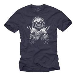 MAKAYA Lustige T-Shirts für Männer - Faultier Sloth - Kurzarm Rundhals Blau Geschenke Jungen/Kinder/Jungs/Herren Größe XXL von MAKAYA