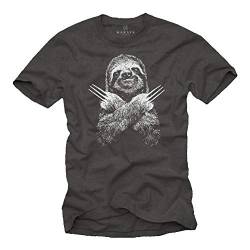 MAKAYA Lustige T-Shirts für Männer - Faultier Sloth - Kurzarm Rundhals Grau Geschenke Jungen/Kinder/Jungs/Herren Größe XXL von MAKAYA