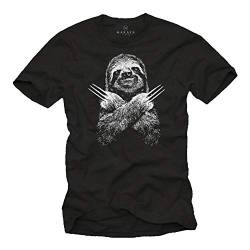 MAKAYA Lustige T-Shirts für Männer - Faultier Sloth - Kurzarm Rundhals Schwarz Geschenke Jungen/Kinder/Jungs/Herren Größe L von MAKAYA