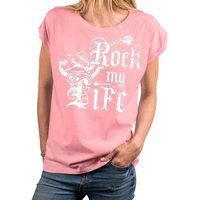 MAKAYA Print-Shirt Ausgefallene T-Shirts Damen lässige Oberteile Top Gitarrenmotiv Tunika (Rock Band Motiv, schwarz, grau, rosa, blau) Baumwolle, große Größen von MAKAYA
