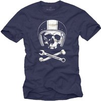 MAKAYA Print-Shirt Herren Motorrad Helm Skull Totenkopf Motiv Männer Geschenke mit Druck, aus Baumwolle von MAKAYA